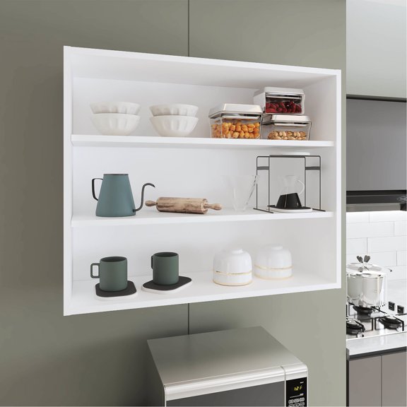 3 - Tier Wall Shelf Storage Cabinet | Ideal for Kitchen, Office, Living Room Use | Durable Particle Board Construction | Quick Assembly for Immediate Use