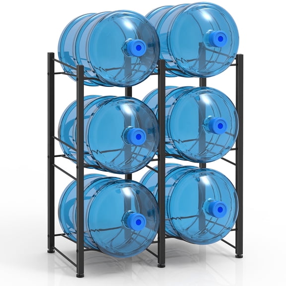 Black 3-Tier 6-Slot Heavy Duty Water Jug Rack, Double Row 5-Gallon Water Bottle Storage Organizer for Home, Kitchen & Office