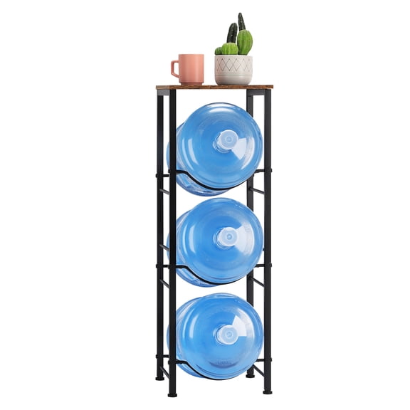 3-Tier Water Jug Storage Rack with Wooden Top Shelf - Heavy Duty 5 Gallon Bottle Organizer for Home, Office & Kitchen