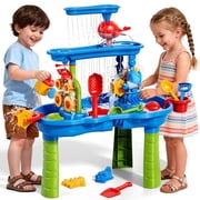 3-Tier Water Table for Toddlers 1-3, Multi-Functional Sand Water Table Toy with Rich Sand Toys, Sensory Activity Table for Kids Outdoor Indoor Beach Fun