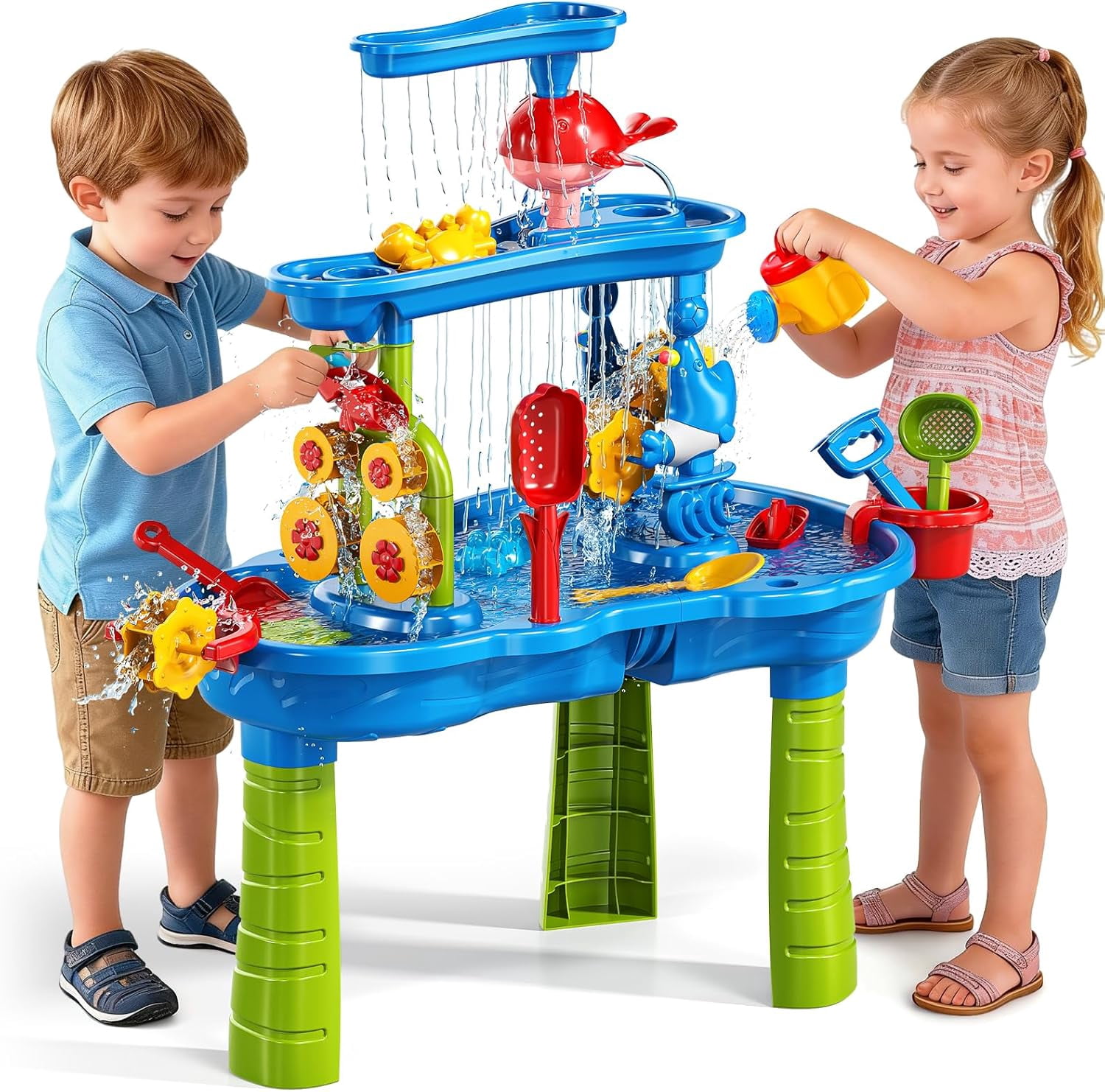 Tabletop Water Table 3-Tier Water Table for Toddlers Ages 1-3 4-8, Kids Outdoor Summer Water ...