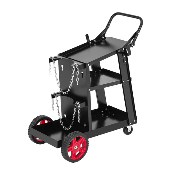 3 Tier Welder Cart,Rolling Welding Cart with Tank Storage Safety Chains and Gas Cylinder Slots for TIG, ARC, Plasma Cutter Welding Machine,Black