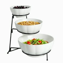 3 Tier White Bowl Set with Metal Rack, Tiered Serving Stand, Dessert Table Display Set Decorative Tiered Tray, 3 Tiered Serving Bowl for Chips, Dips, Appetizer