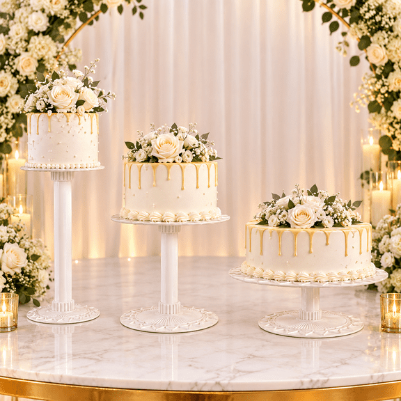 3-Tier White Cake Stand Set - Sturdy Round Dessert Display Holder Centerpiece Tier Stand