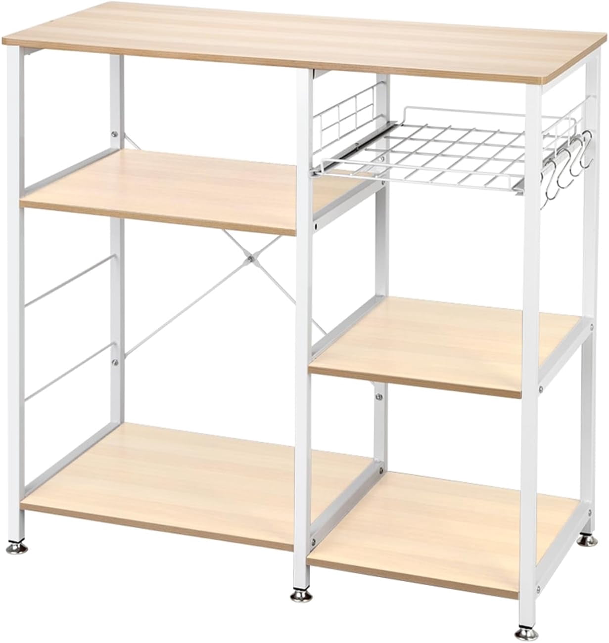 Oak Rack 3-Tier White Oak Bakers Rack with Storage Cart, Multi-Functional ...