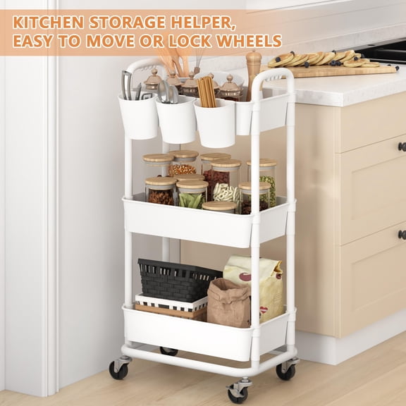 3-Tier White Rolling Utility Storage Cart