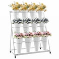 Iron Rack 3 Tier 3-Tier White Wrought Iron Flower Stand with 12 Buckets, Movable Florist ...