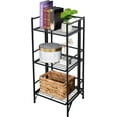 thumbnail image 1 of 3 Tier Wide Folding Metal Shelf, Foldable Storage Shelves Easy Assembly, Portable Design Ideal for Dorm, Office, Kitchen, Closet Steel Construction Space Saver Organizer with Style Black, 1 of 18