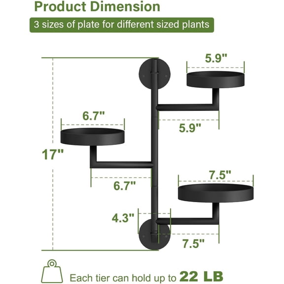 3-Tier Window Plant Shelf, 180 Rotating Indoor Wall Mount Plant Shelves for Multiple Plants, Floating Metal Plant Holder to Enhance Home Decor, Window Sill Gifts for Plant Lovers, Black