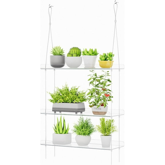 3-Tier Window Plant Shelves 15", Acrylic Adjustable Hanging Floating Shelf, Window Sill Extender for Succulent Plants, Micro Greens, Seed Starter Pots, Herb Planters 38 x 15 cm/15x6