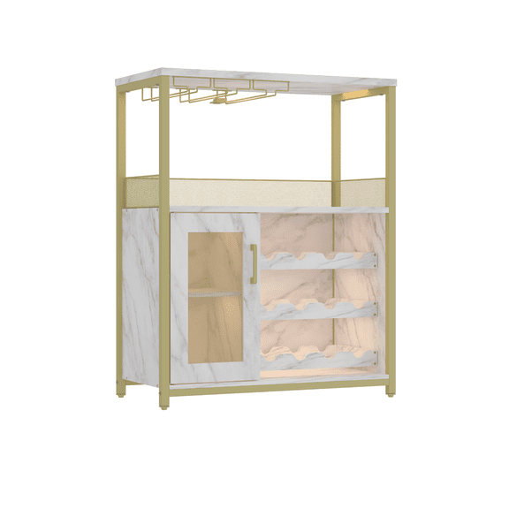 3-Tier Wine Bar Cabinet, Detachable Wine Rack - Glass Holder, Mesh Door, Storage Shelves - Freestanding Liquor/Coffee Bar Sideboard for Kitchen/Dining/Living Room, Multiple colors