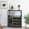 thumbnail image 1 of 3-Tier Wine Bar Cabinet with LED Lights, Detachable Wine Rack and Storage Space, Small Liquor Bar Cabinet with Glass Holder and Mesh Door for Home, Kitchen, Dinning Room, 1 of 16