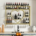 thumbnail image 1 of 3-Tier Wine Rack Wall Mounted 47in Modern Metal Wall Bar Shelves with Liquor Bottle & Glass Holder Wall-Mounted Wine Rack Cabinets for Home Bar Gold, 1 of 8