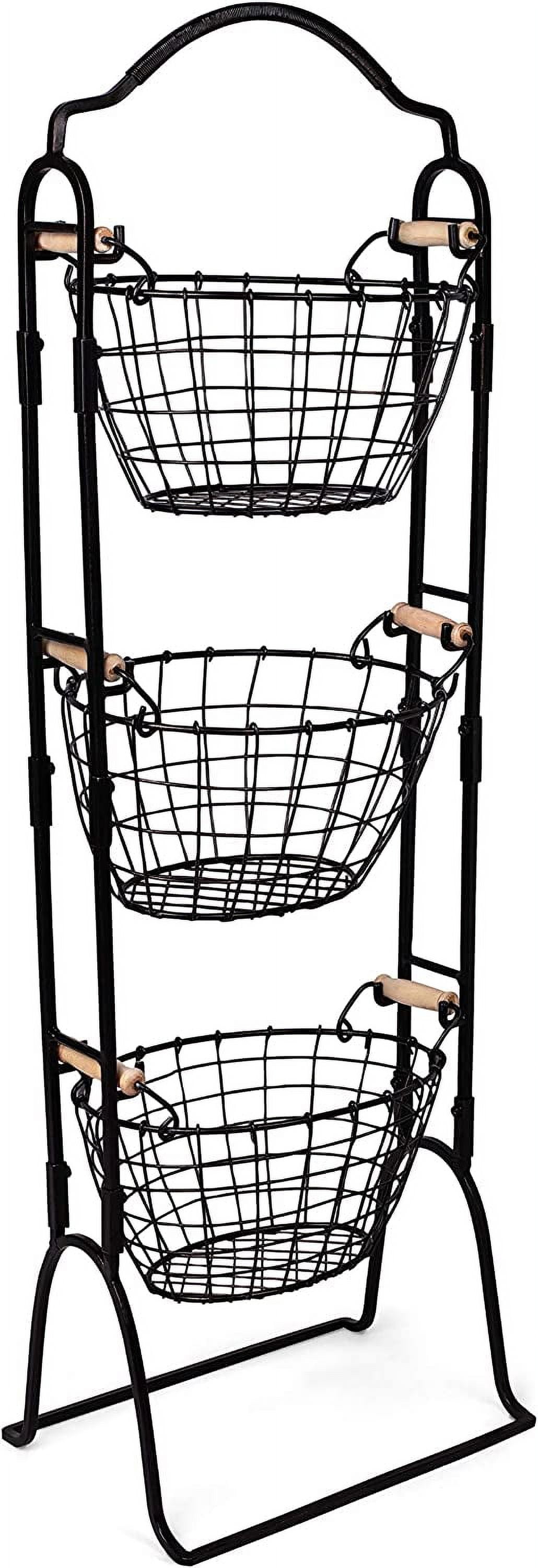 3Tier Wire Basket Stand with Removable Baskets Kitchen Organizer for