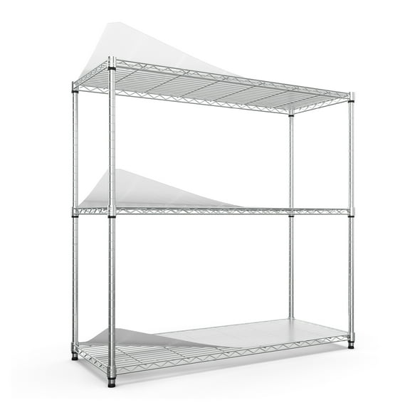 3 Tier Wire Shelving Unit - 1050 LBS Heavy Duty NSF Garage Storage Shelves - Adjustable Metal Rack - Chrome Chrome + Iron+Plastic