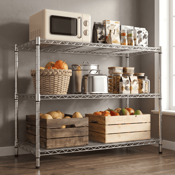 melmine 3-Tier Wire Shelving Unit,35.4" W Adjustable Metal Storage Rack ...