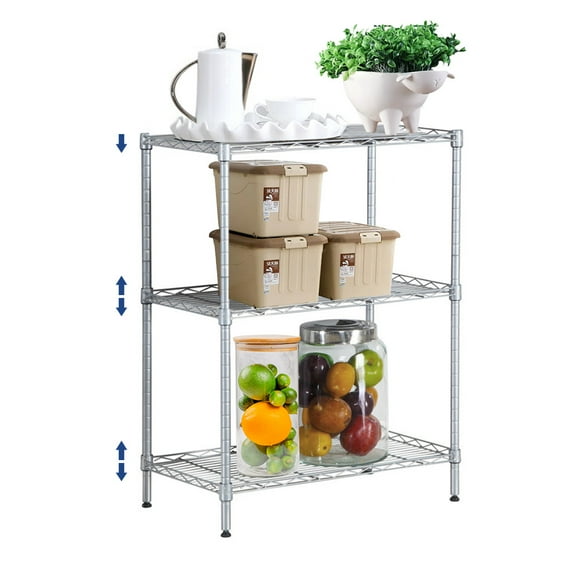 3 Tier Wire Shelving Unit, Adjustable Wire Rack, Metal Storage Shelves for Kitchen, Pantry, Laundry, Bathroom, Closet (13.5"D x 23"W x 31.5"H, Chrome)