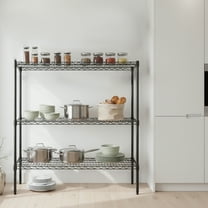 3 Tier Wire Shelving Unit, Heavy Duty Storage Rack, Adjustable Metal Shelves Set of 2, Expandable Garage Shelving, 1050 lbs Capacity, Black