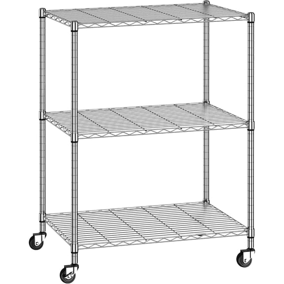 3-Tier Wire Shelving with Wheels,Height Adjustable Metal Shelving Unit Shelf Organizer for Living Room,Garage,Kitchen,Office,Laundry,Pantry,18" D x 36" W x 48" H,Chrome