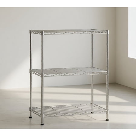 3-Tier Wire Storage Shelving Unit, 18" W x 12" D x 30" H, 1050 LBS Total Load Capacity, Adjustable Heavy Duty Organizer for Bathroom, Kitchen, Garage, Laundry Room