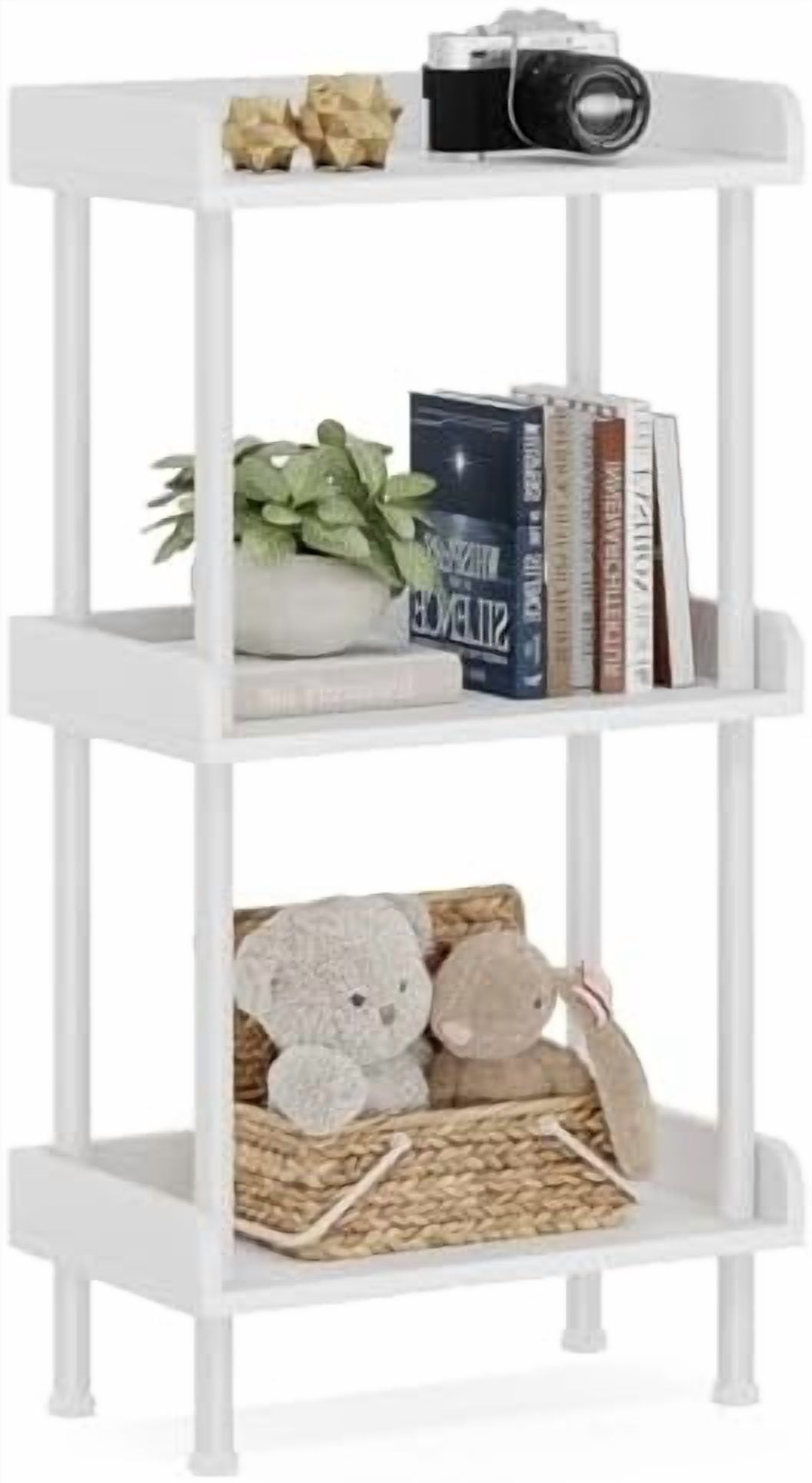 3 Tier Wood Bookcase Industrial Bookshelf with Edge Protection Metal ...