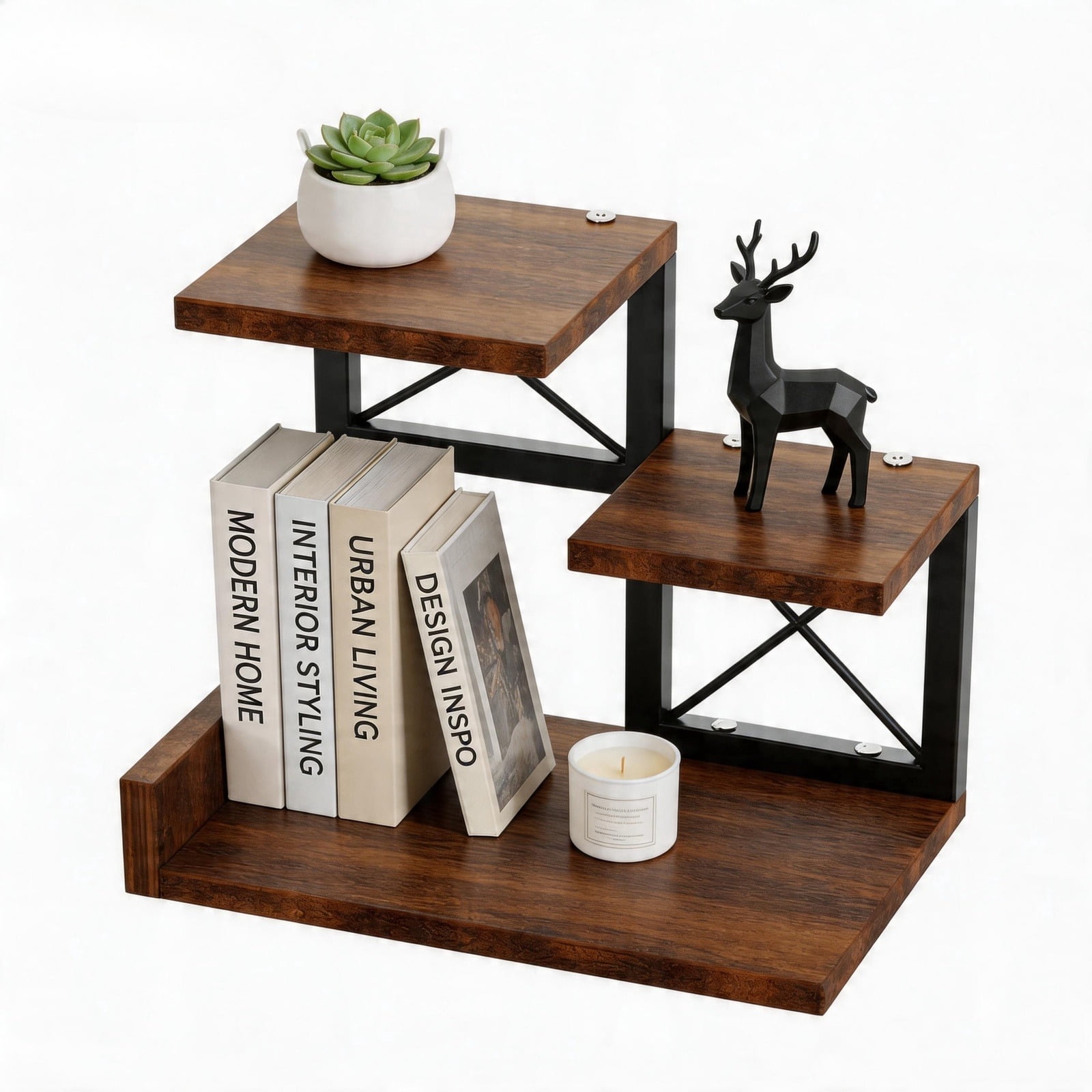 3-Tier Wood Desk Shelf Organizer Riser, 12.6 Inch Compact Desktop Hutch Storage Display Stand Set