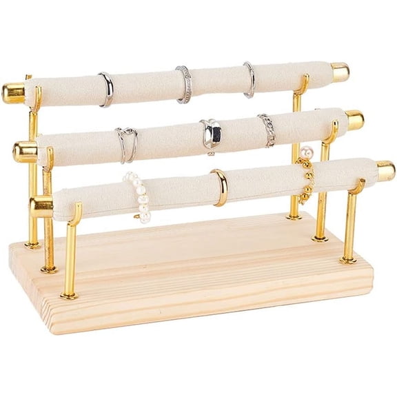 3-Tier Wood Detachable Ring Organizer Holder Foam Bar Ring Display stands coverd by Velvet with Goldenen Tone Alloy Findings BurlyWood finish product: 21x10x11cm about 10pcs/set