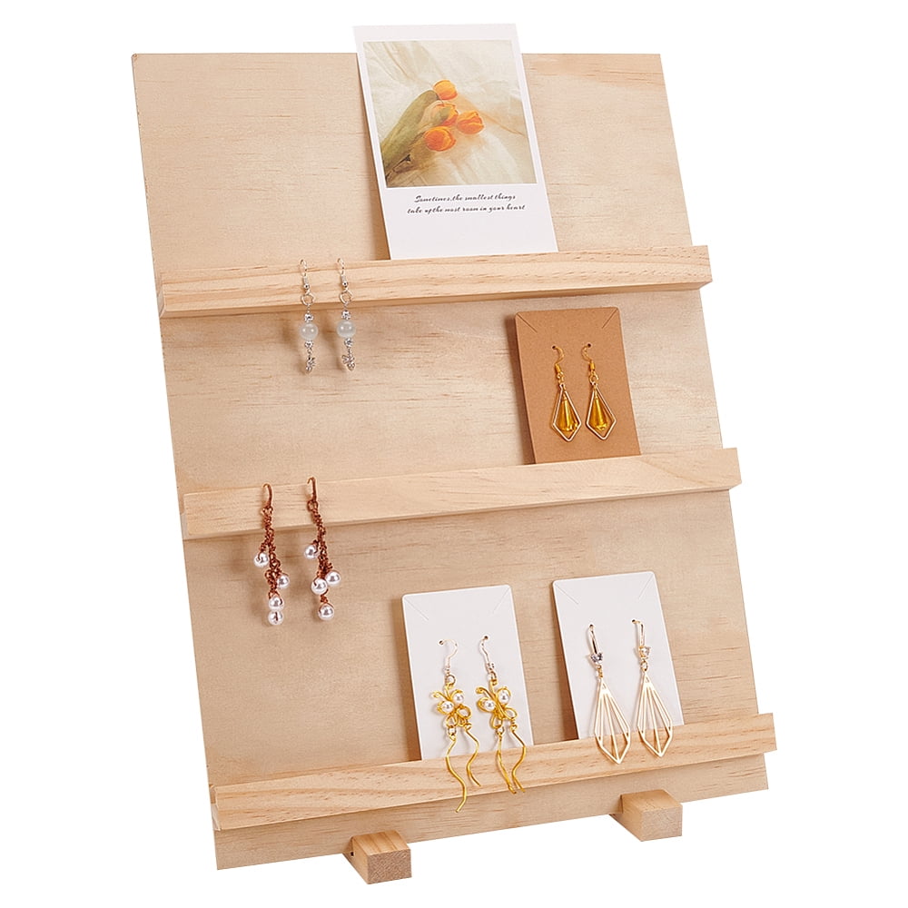 3 Tier Wood Earring Card Holder Retail Jewelry Display Rack Photos Card ...
