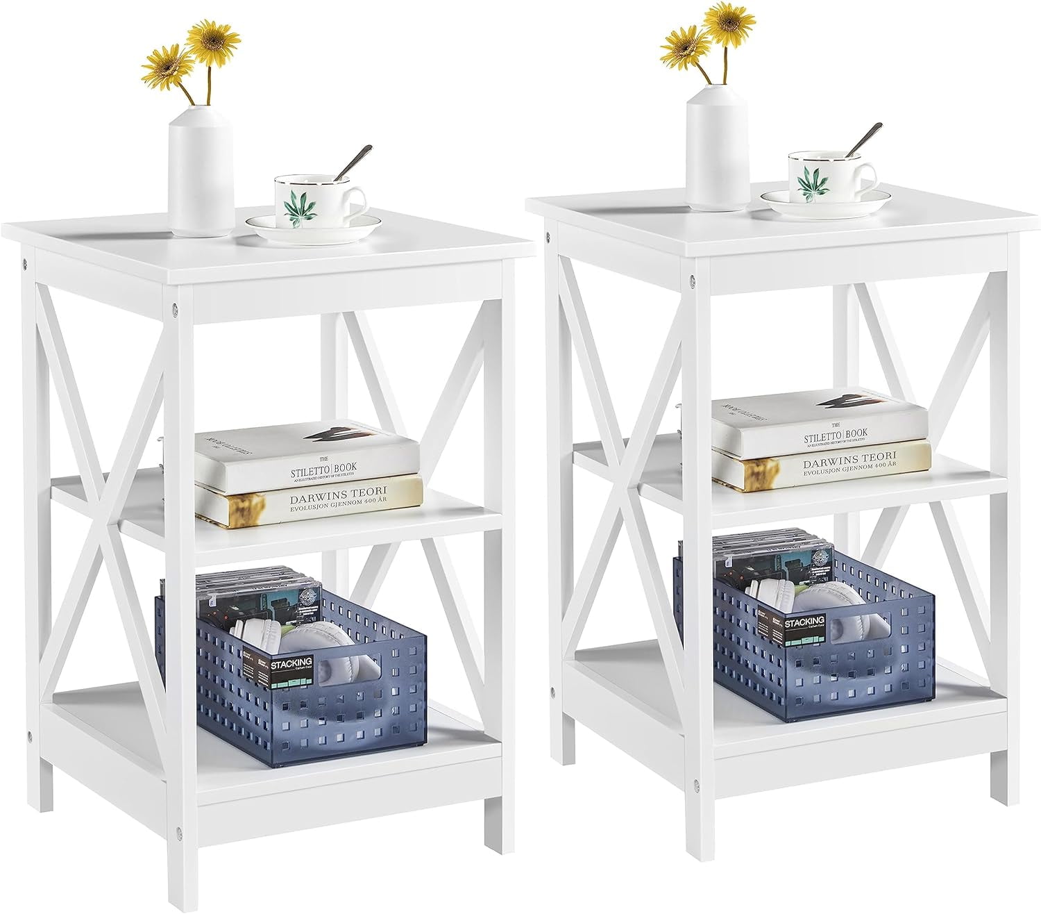 3 Tier Wood End Table Sofa Side Table with Storage Shelves, X Design ...