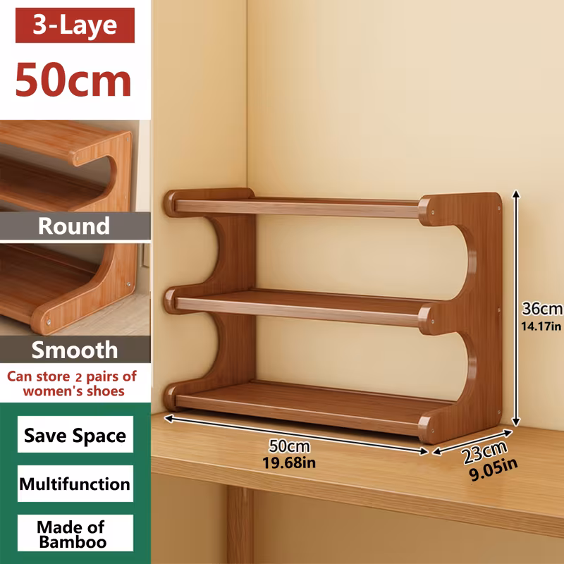 3-Tier Wood Grain Finish Shoe Rack, Easy Assembly Space-Saving Freestanding Storage Shelf, Multi-Layer Organizer for Entryway Closet