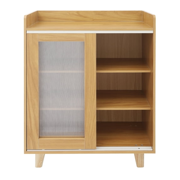 3-Tier Wood Grain Storage Cabinet - 27.6" Modern Kitchen Organizer with Acrylic Sliding Doors, Log Color
