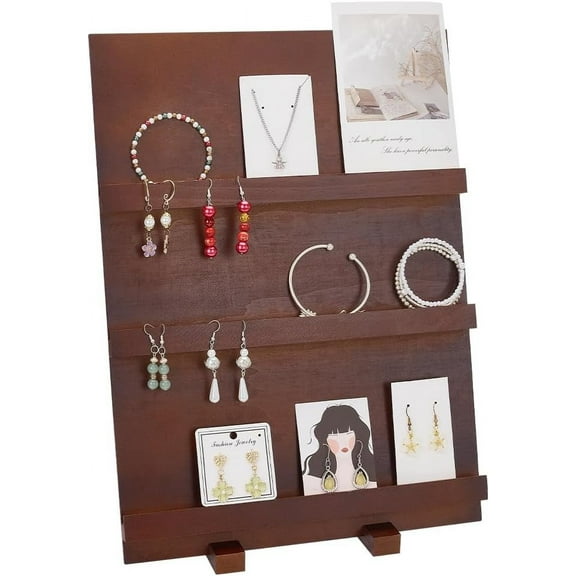 3 Tier Wood Jewelry Display Stand Earring Card Holder Retail Jewelry Display Rack Rustic Earring Display Stand Removable Showcase for Selling Craft Showing Jewelry Storage Coconut Brown Coconut Brown