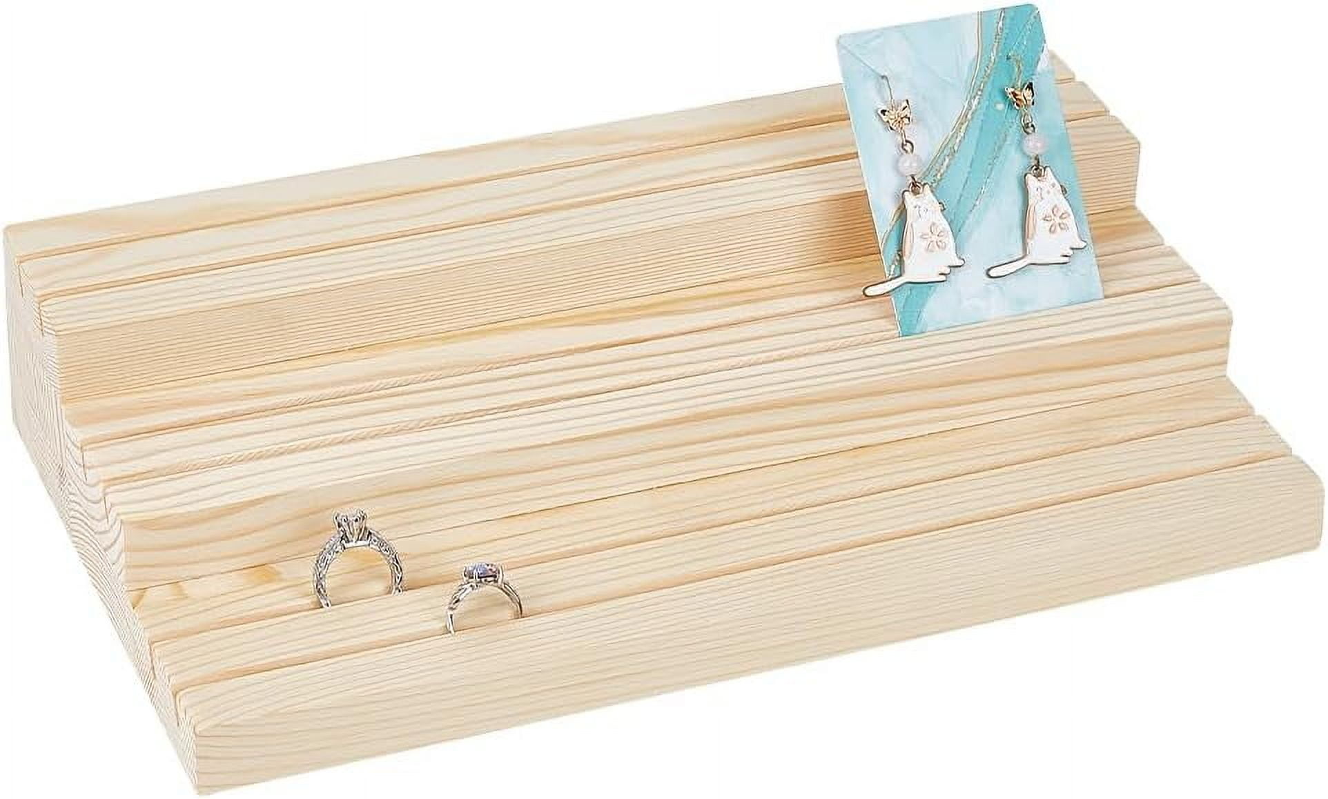 3-Tier Wood Jewelry Earring Display Card Display Risers Wooden Tiered ...