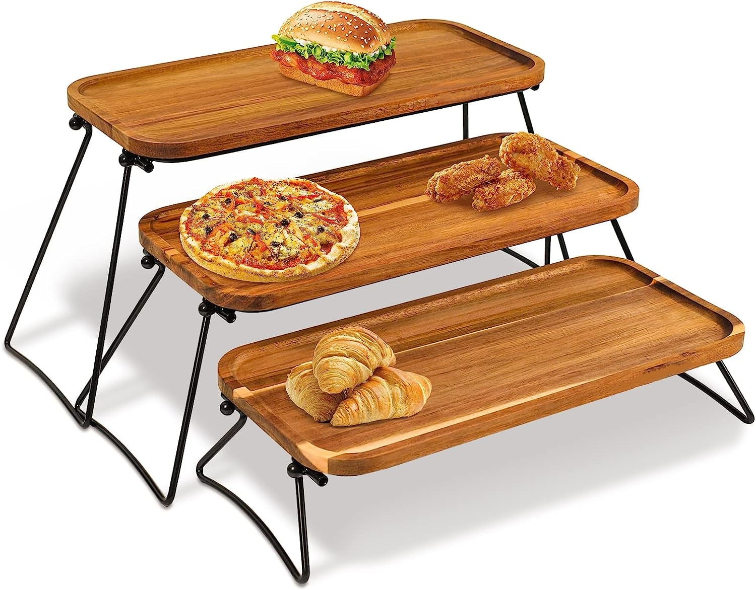 3 Tier Wood Serving Tray Set Tiered Serving Platters,17 Inch Three ...