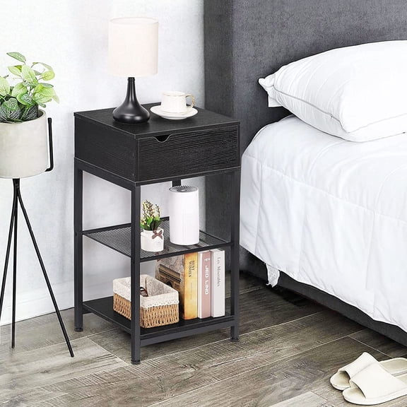 3 Tier Wood Sofa End Table End Table Narrow Side Table w/Charging Station & USB