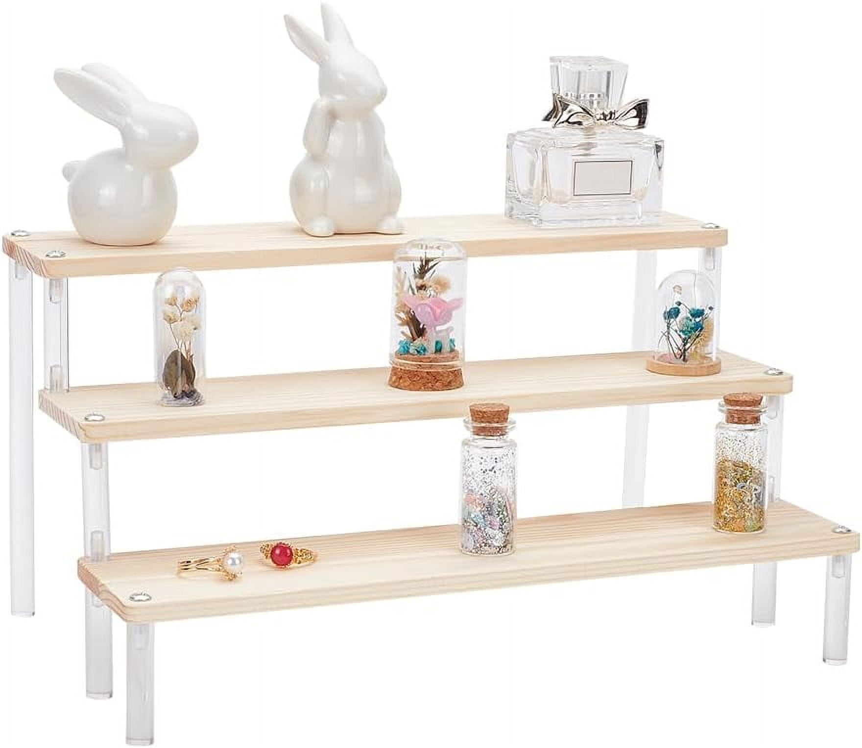 3 Tier Wood Tiered Display Riser Clear Acrylic Display Ladder with ...
