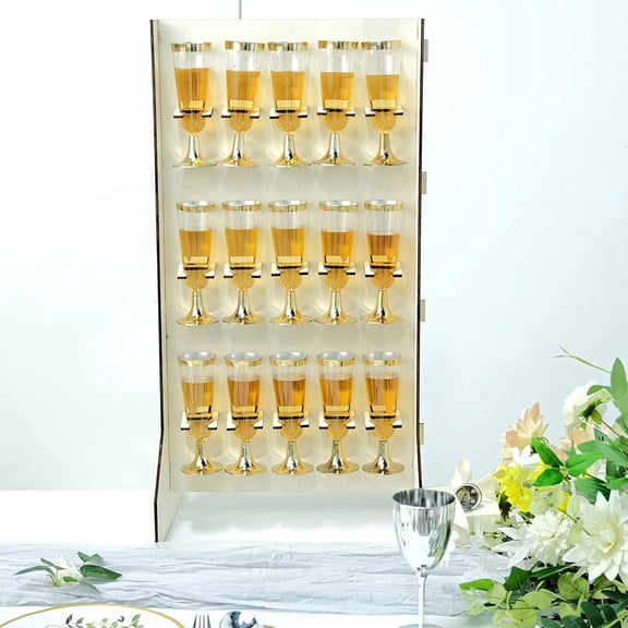 3-Tier Wooden Champagne Glass Flute Holder Wall Stand Rack, 15 Glass Drinks Shelf, Floor Standing Rectangular Drinks Rack