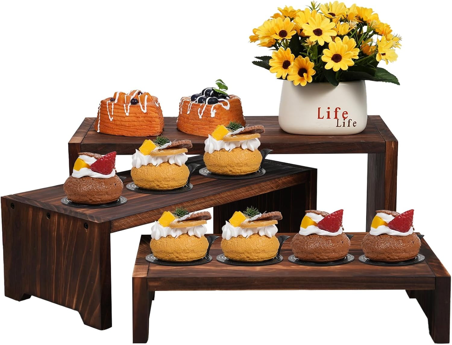 3-Tier Wooden Cupcake Stand & Display Risers, for Food Desserts & More ...