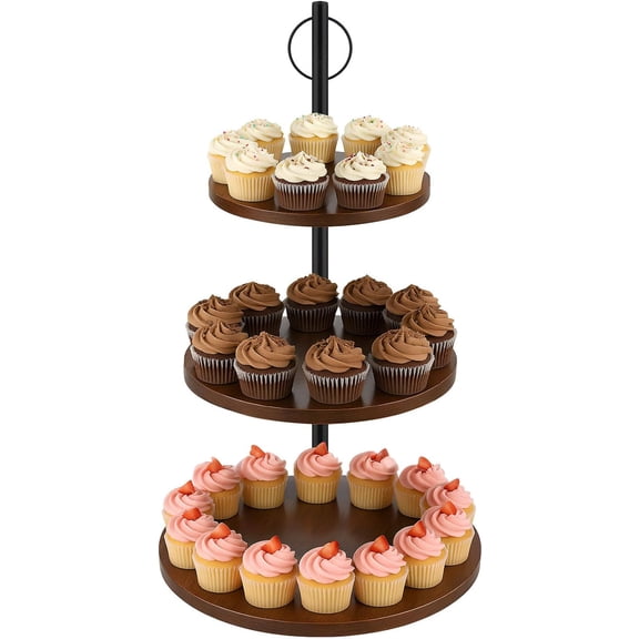 3-Tier Wooden Cupcake Stand, Rustic Cake Stand with Tiered Trays, Round Dessert Table Display Stands,Cupcake Tower Serving Trays for Wedding Birthday Baby Shower Party
