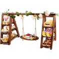 thumbnail image 1 of 3 Tier Wooden Cupcake Stand with Swing and Flower Decoration, Large Dessert Stands with Serving Tray, Removable Trays,  (Dark Brown), 1 of 7
