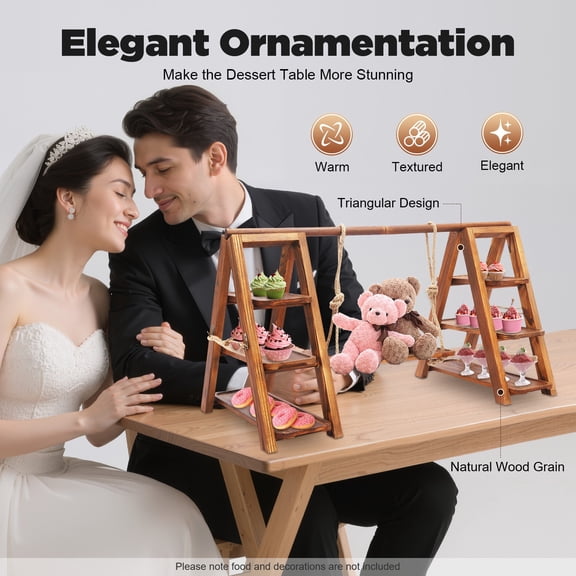 3 Tier Wooden Dessert Stand  Solid Wood Cupcake Tower, Rustic Serving Tray for Wedding, Birthday, Baby Shower, Rectangular Display Rack for Cake, Cookies, Fruit  Natural Wood, 13 lbs Capacity