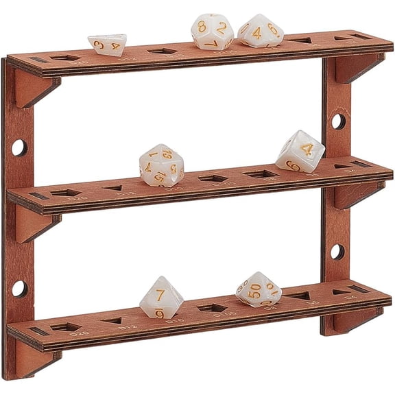3-Tier Wooden Dice Holder 7.4x1.57x6inch Display Rack Coconut Brown Storage Shelf Holds 21Pcs Dice Display Stand for Tabletop Gamers Dice Collectors Brown