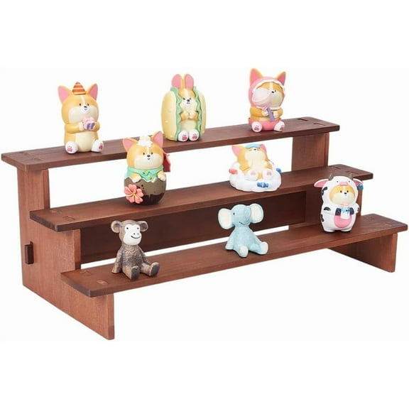 3-Tier Wooden Display Riser Shelf 15.3x5.5x3.1 inch Dark Goldenrod Tabletop Small Models Stand Risers Display Makeup Step Perfume Organizer for Fragrance Cosmetics Figure Collection Gold