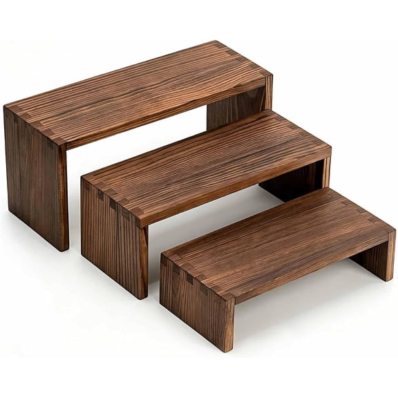 3-Tier Wooden Display Risers, Tiered Stand, Shelf Risers for Table Display, Small Wood (1, Cranberry)