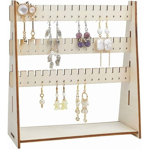3 Tier Wooden Earring Display Stands Earring Display Rack Earrings Holder Organizer Wood Jewelry Display Stand Necklace Storage Rack for Counter Tabletop Display Supplies