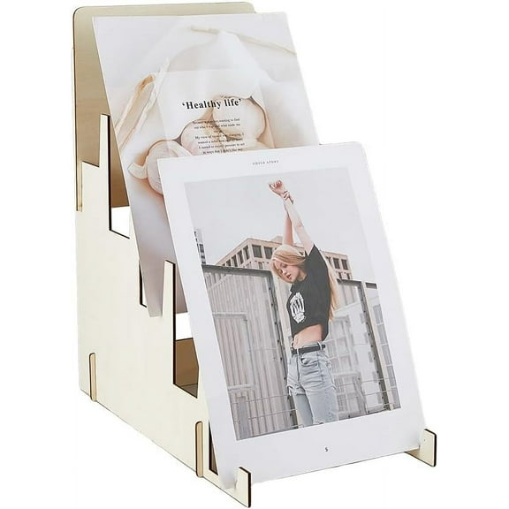 3-Tier Wooden Greeting Card Display Stand Sticker Display Stand Art Prints Display Holder Vendors Postcard Organizer Multipurpose Brochure Holder 34x20x52.5cm 1set
