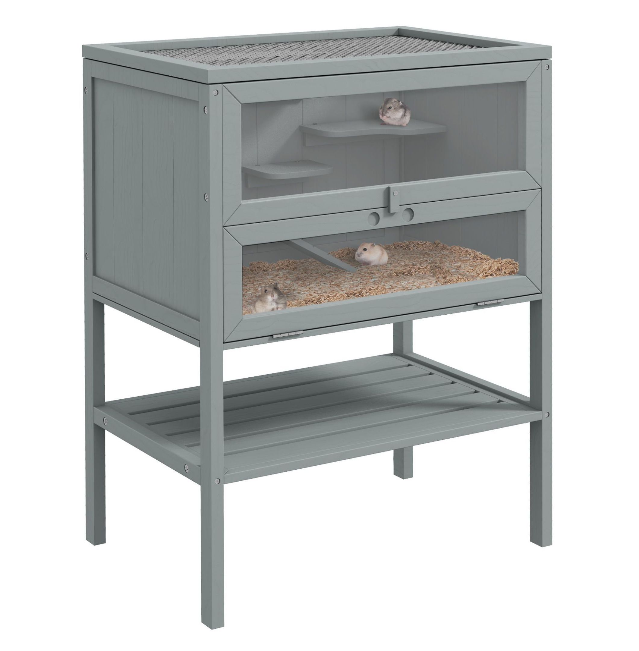 3-Tier Wooden Large Hamster Cage, Mice and Rat Cage Small Animals Hutch with Openable Top, Front Door, , Gray
