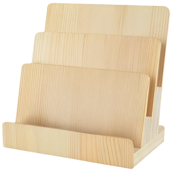 3-Tier Wooden Literature Organizer and Card Display Stand, Office Desk Organizer, Pamphlet Holder for Menus and Brochures, Sleek Modern Design, Ideal for Office Desks and Display Tables