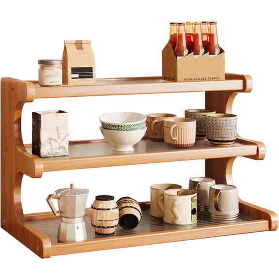 3-Tier Wooden Mug Holder Countertop, Coffee Cup Holder Mug Display Coffee Mug Organizer Mug Rack for Coffee Station Organizer Mug Shelf for Cabinet for Kitchen, Home,Natural