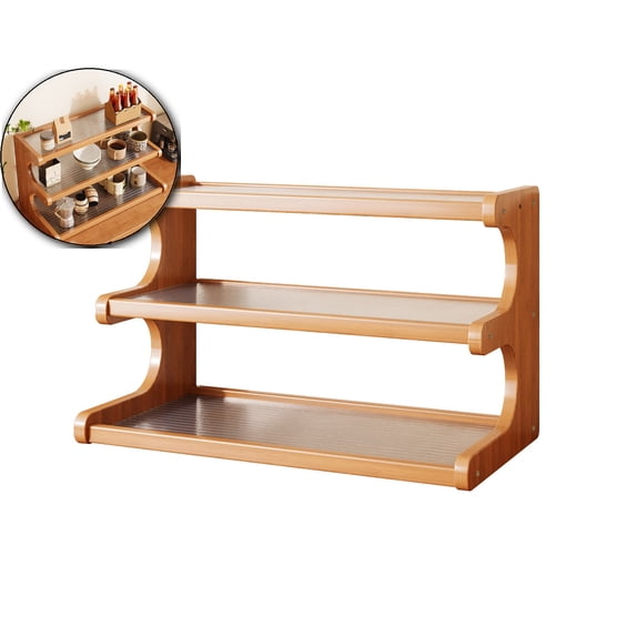 3 Tier Wooden Mug Rack Coffee Mug Holder, Tiered Wooden Display Riser Stand Shelf Countertop Spice Storage Holder for Kitchen, Coffee Bars, Jars, Seasonings